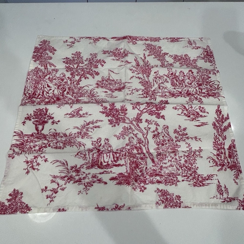 Toile Du Jouy Napkins Set 3 Red White French Country Cotton Linen Table